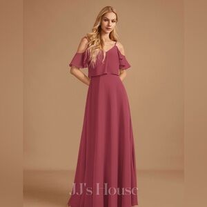 JJ’s House A-Line V-Neck Open-Shoulder Chiffon Bridesmaid Dress